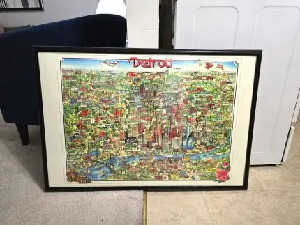 Detroit Map A in Frame by Wall