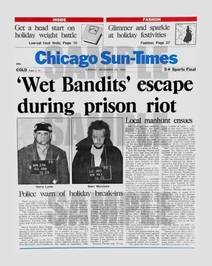 Wet-Bandits-Home-Alone-2-Chicago-Sun-Times-Newspaper-Front-Page-Article-1992-Repro-8x10-Photo