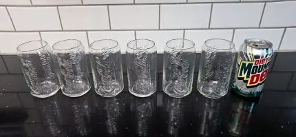 Set-of-6-Vintage-Coca-Cola-Coke-Can-Shaped-Clear-Glass-12-oz-Soda-Drink-Glasses-A-Final